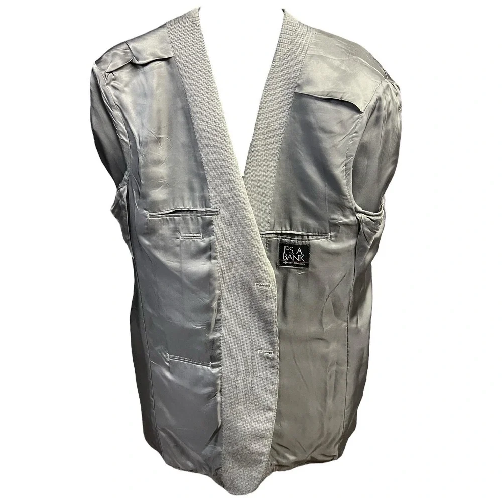 Jos A Bank Sport Coat 44L Grey Herringbone Silk‎ Camelhair Notched Lapel Classic